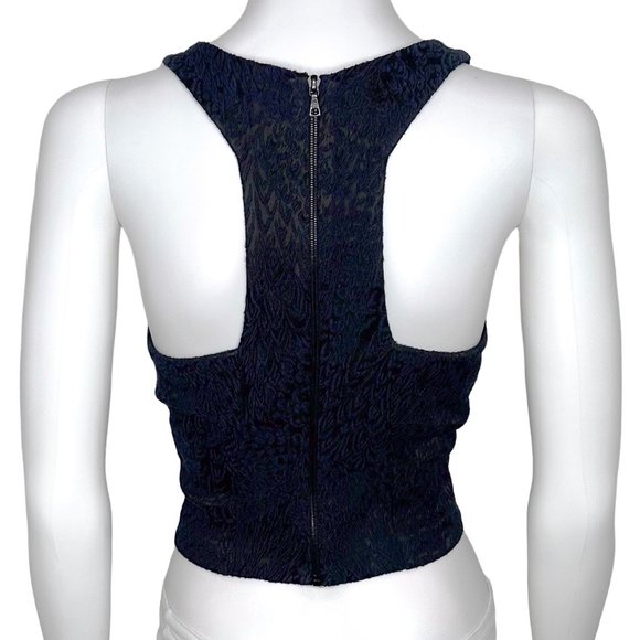 Intermix Embossed Textured High Neck Princess Seam Crop Blouse Top Navy Black - Picture 4 of 12